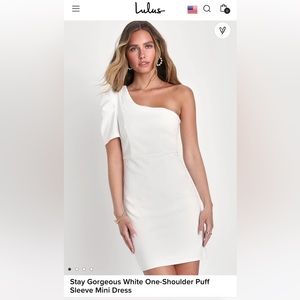 Lulu’s white one shoulder puffy sleeve mini dress